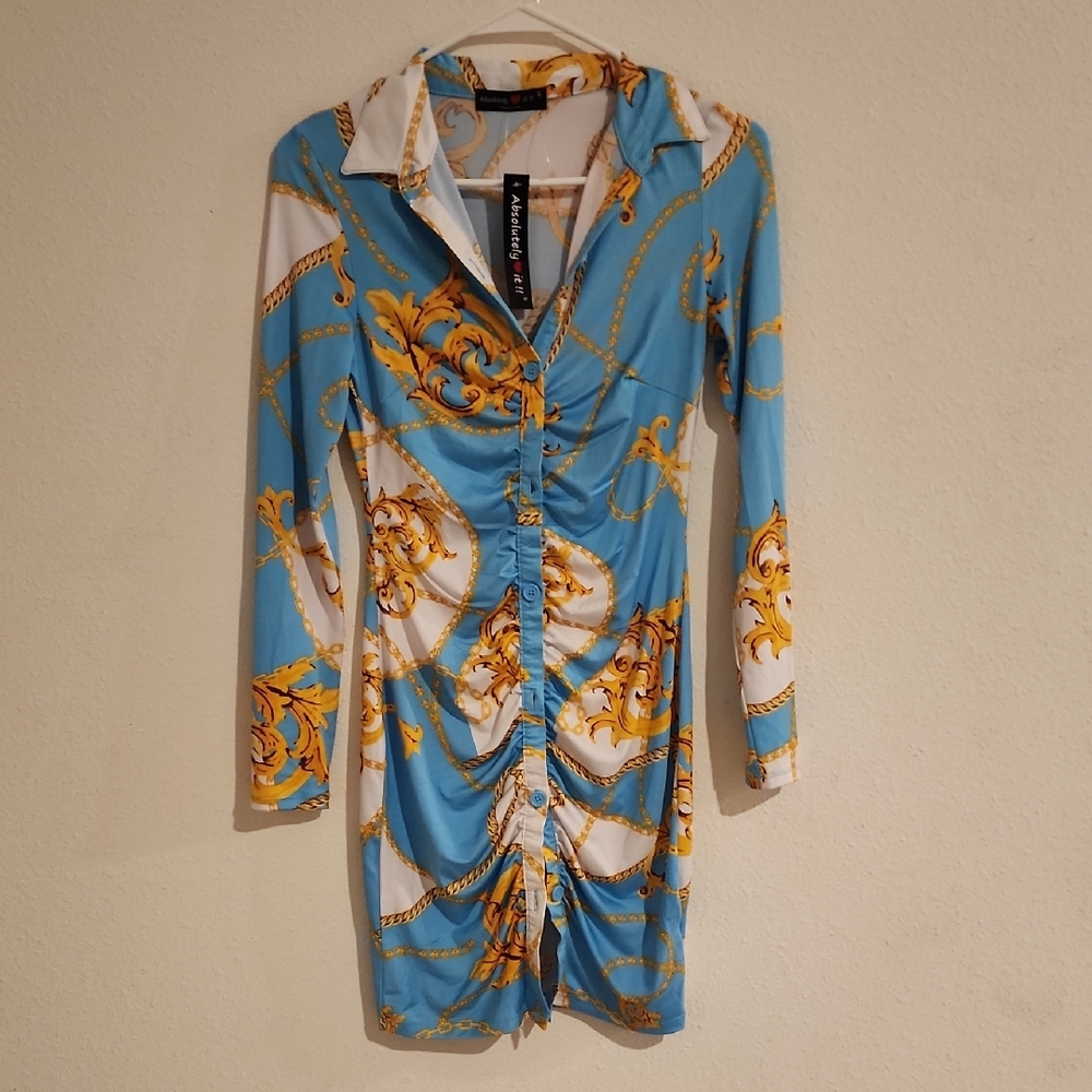 Absolutely Blue and Gold Long Sleeve Dress